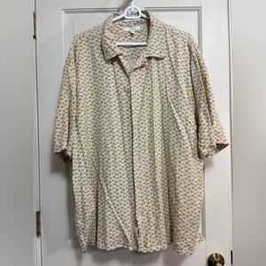 Visitor Mens Brown Vintage 100% Silk Short Sleeve Button Up Shirt XXL